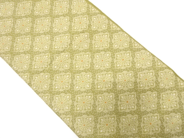 JAPANESE KIMONO / ANTIQUE FUKURO OBI / WOVEN KIKU